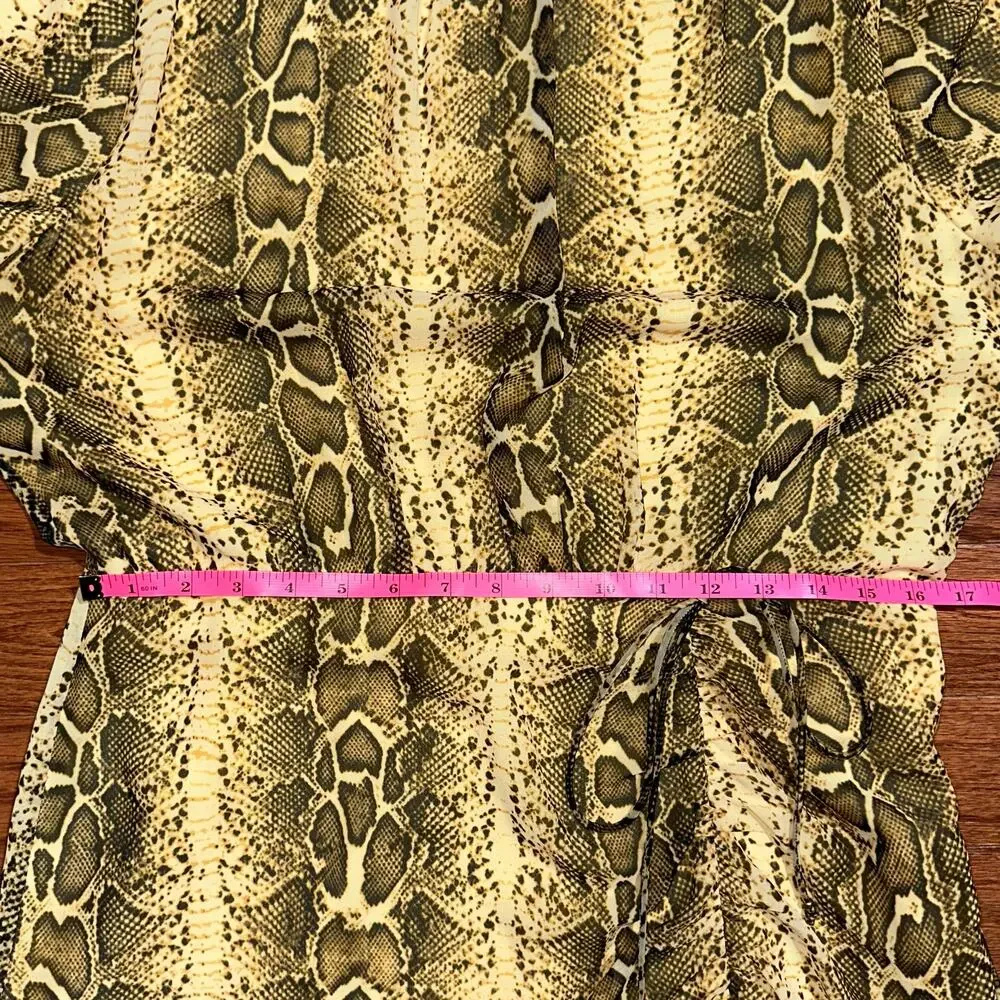 Sam Edelman Yellow Snake Ruched Short Puff Sleeve Dress Size 14